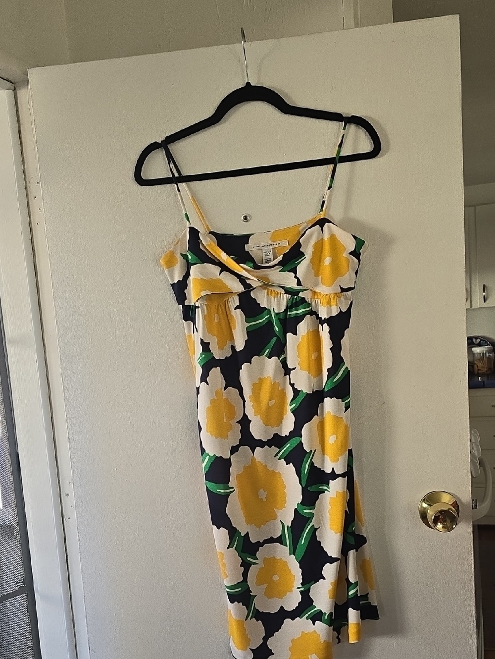 Diane Von Furstenberg Vintage 80's Yellow Poppy White & Green Floral  Dress